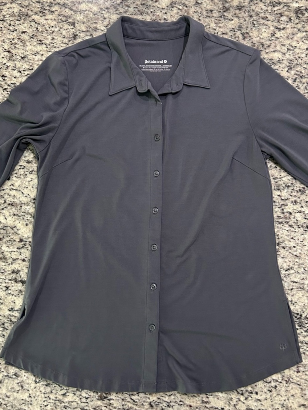 Betabrand Women’s Annie Button Up in Storm Gray Sz M Office Casual Travel Shirt